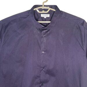 Alain Andre of Paris 6XL Mens Slim Fit Button-Down Dress Shirt Navy Blue Formal